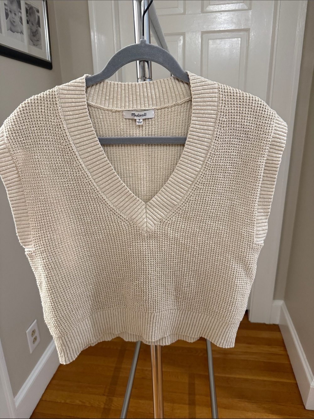 Madewell Cream V-Neck Knit Sweater Vest